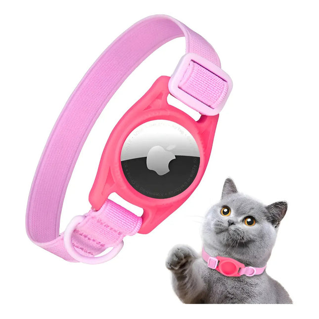 Collar Para Gatos Elastizado Anti Ahorque Con Porta Airtag Rosa Ajustable Único