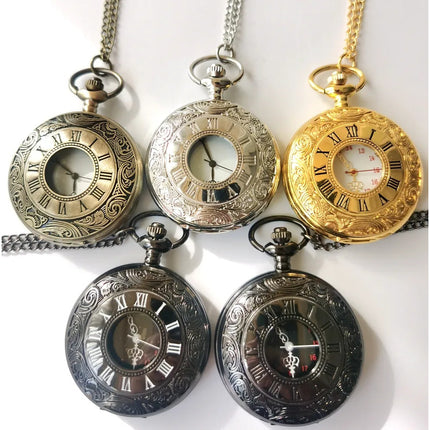 Reloj De Bolsillo De Metal Retro Vintage Clasico Con Cadena Negro