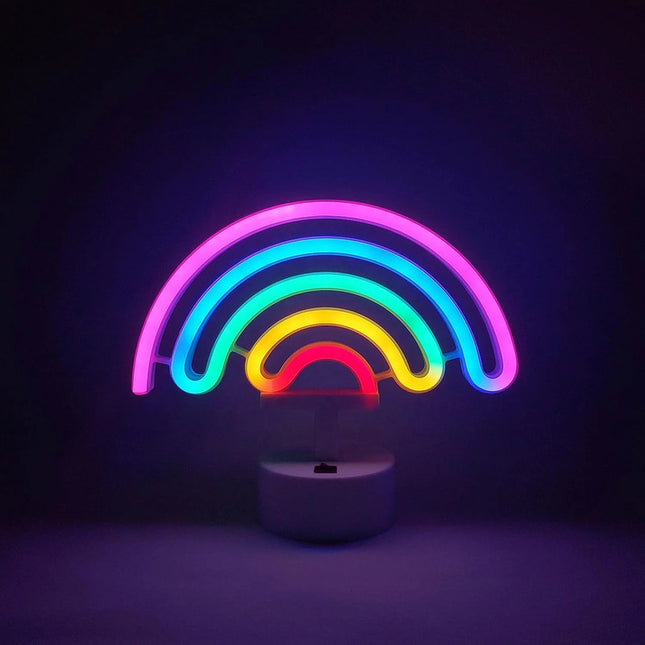 Lampara Velador Neon Luz Led A Pilas Forma Arcoiris Con Base