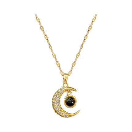 Collar Colgante De Dama Diseño De Luna Te Amo 100 Idiomas Dorado
