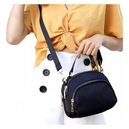Bandolera Bolso Crossbody Doble Repartición Para Mujer Negro Lisa