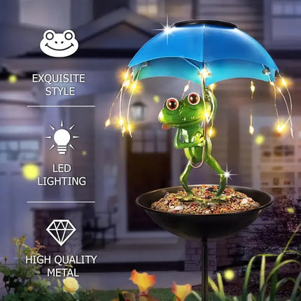 Rana De Decoración Exterior Jardín Con Luces Led Carga Solar Verde Rana