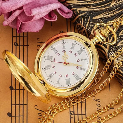 Reloj De Bolsillo De Metal Retro Vintage Clasico Con Cadena Dorado