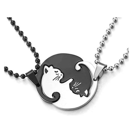 Collar Colgante Con Diseño De Dos Gatos Para Compartir Acero Negro Y Plateado