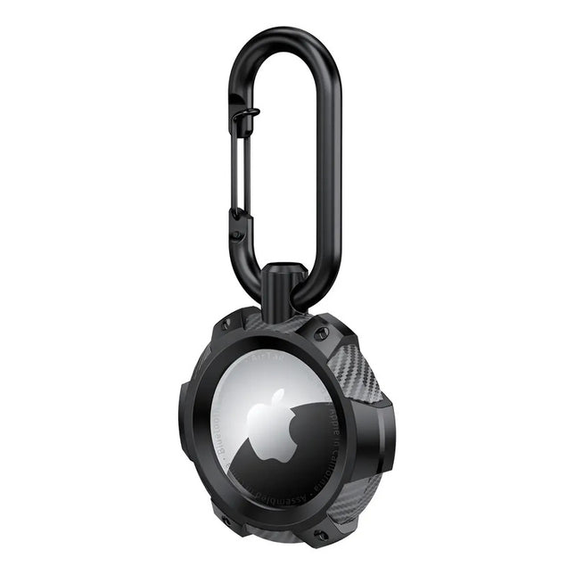 Case Protector Con Gancho Fibra De Carbon Para Apple Airtag Negro
