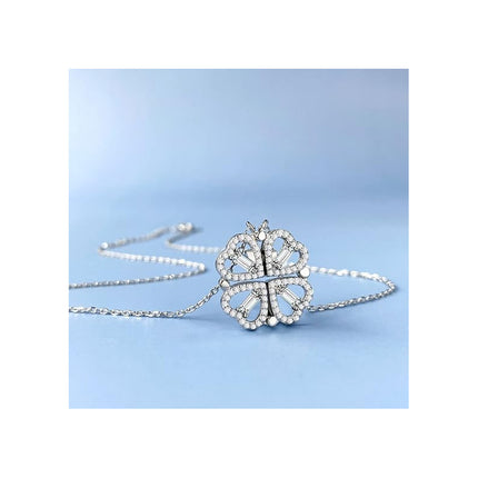 Collar Doble Forma Trébol Y Corazón Magnético Acero Plateado