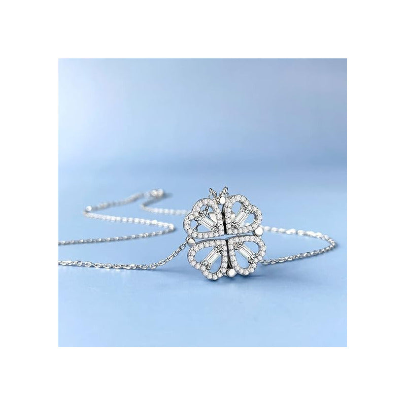 Collar Doble Forma Trébol Y Corazón Magnético Acero
