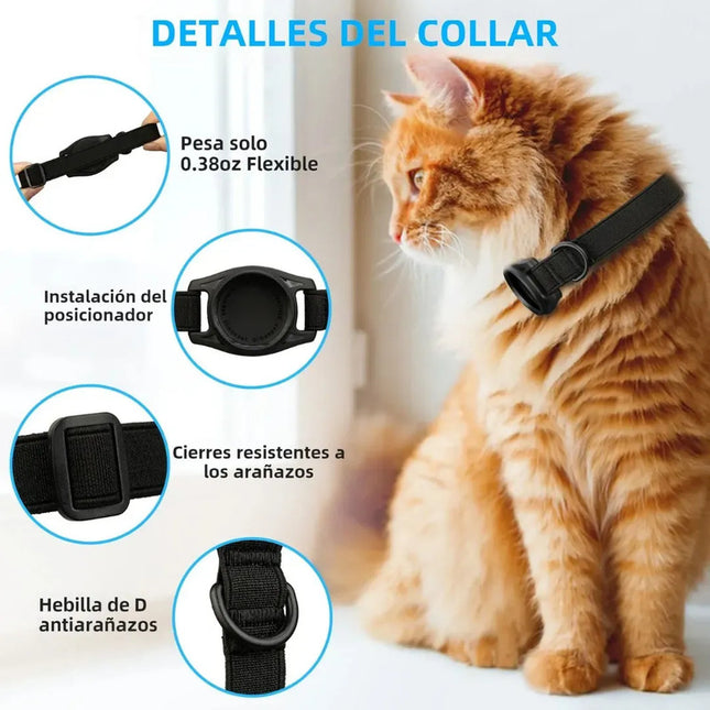 Collar Para Gatos Elastizado Anti Ahorque Con Porta Airtag Negro Ajustable Único