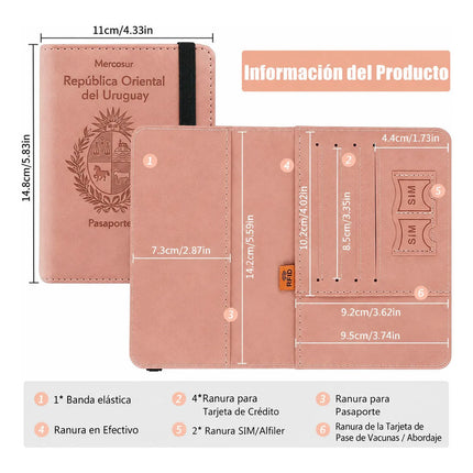 Funda Porta Pasaporte Rfid Organizador De Viaje Logo Uruguay Rosa Liso