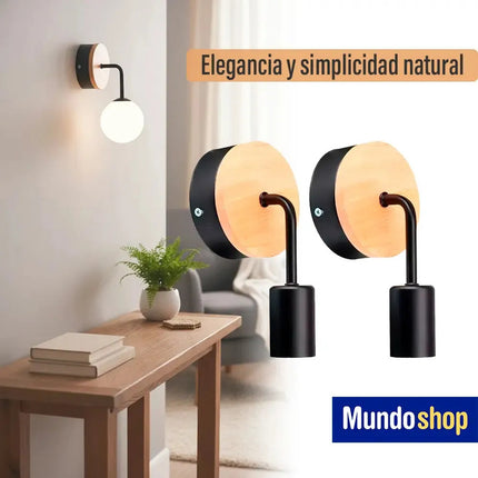 Pack X 2 Aplique Pared Nordico Metal Madera Vintage Estructura Negro