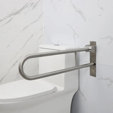 Barra Agarradera Rebatible De Apoyo Doble Articulada De Baño Plateado