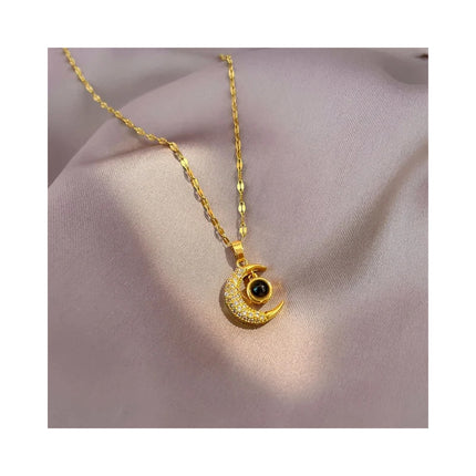 Collar Colgante De Dama Diseño De Luna Te Amo 100 Idiomas Dorado
