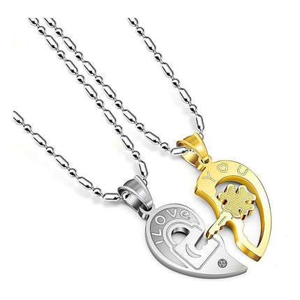 Collar Colgante Diseño De Llave Y Corazón I Love You Dorado Y Plateado