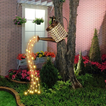 Jarra Adorno Regadera Mágica Led Solar Para Jardín Dorado