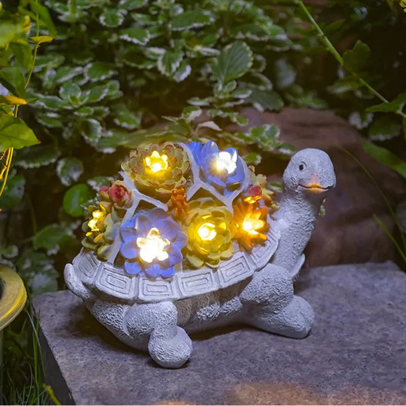 Tortuga Decoración Exterior Jardín Con Luces Led Carga Solar