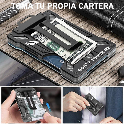 Cartera Rfid Hombre Tarjetero Billetera Fibra De Carbono Color Negro
