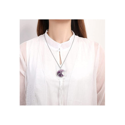 Collar Colgante Diseño De Media Luna Violeta Con Enredadera Violeta