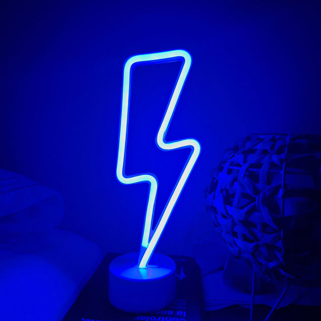 Lampara Velador Neon Luz Led A Pilas Forma De Rayo Con Base