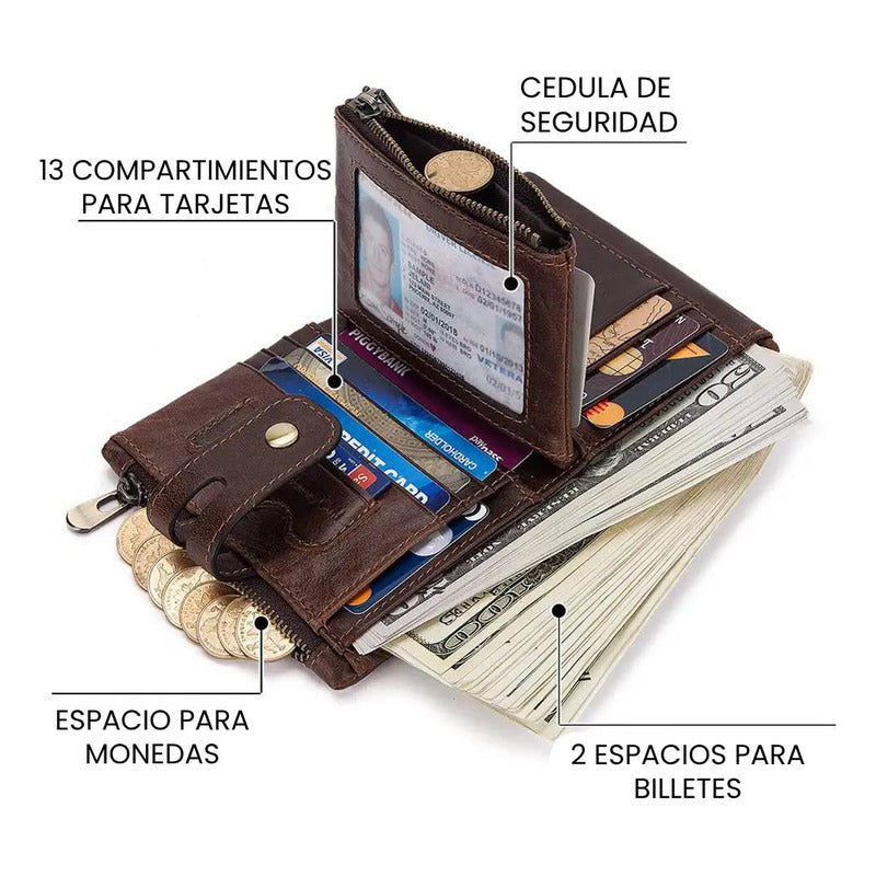 Billetera De Cuero Genuino Rfid Para Hombre Calidad Premium