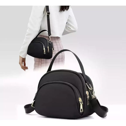 Bandolera Bolso Crossbody Doble Repartición Para Mujer Negro Lisa