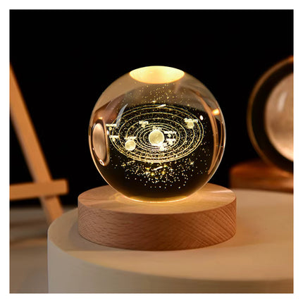 Lampara Bola Cristal Sistema Solar 8cm Veladora Base Madera Madera