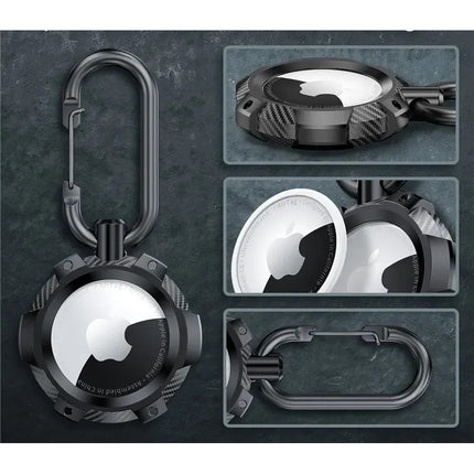 Case Protector Con Gancho Fibra De Carbon Para Apple Airtag Negro