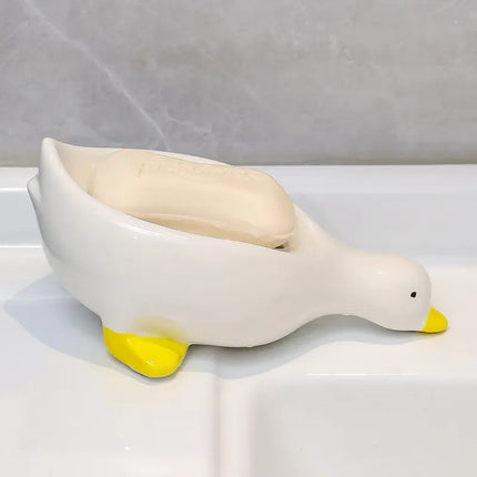 Jabonera De Ceramica Con Diseño De Pato Con Drenaje Blanco