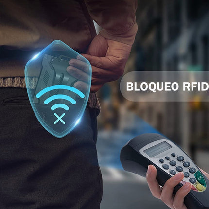 Cartera Rfid Hombre Tarjetero Billetera Fibra De Carbono Color Negro