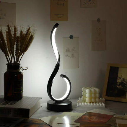 Lampara De Mesa Curva Espiral Moderna Brillo Color Ajustable Negro