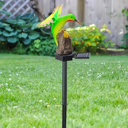 Adorno Colibri Picaflor Led De Jardin Recargable Panel Solar Verde
