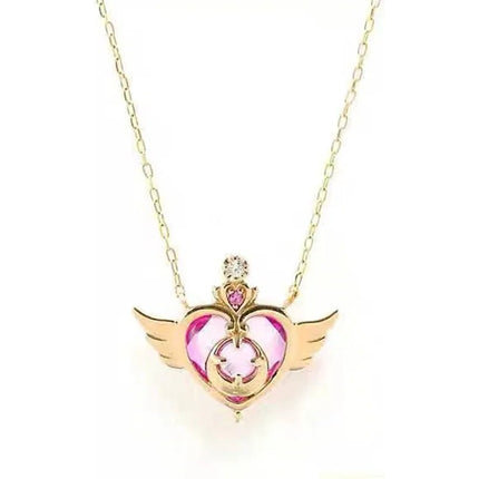 Collar De Dama Dorado Con Diseño De Corazón Con Alas Acero Dorado