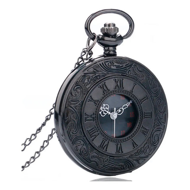 Reloj De Bolsillo De Metal Retro Vintage Clasico Con Cadena Negro