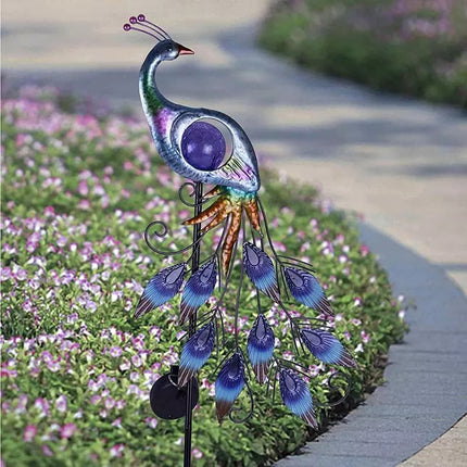 Adorno Pavo Real Led Para Jardín Con Panel Carga Solar Gris