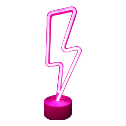 Lampara Velador Neon Luz Led A Pilas Forma De Rayo Con Base