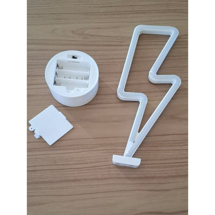 Lampara Velador Neon Luz Led A Pilas Forma De Rayo Con Base