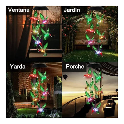 Llamador De Angeles Colgante Colibri Picaflor Carga Solar Multicolor