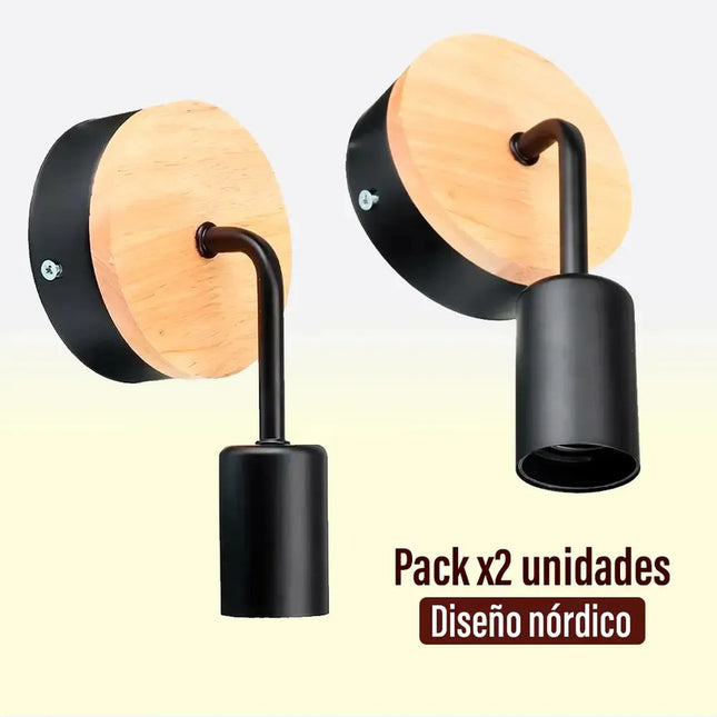 Pack X 2 Aplique Pared Nordico Metal Madera Vintage Estructura Negro
