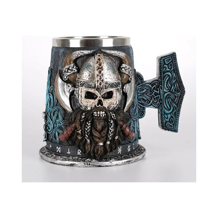 Jarra Taza Nórdica Vikingo Medieval Cerveza Café Té Gris Y Plateado