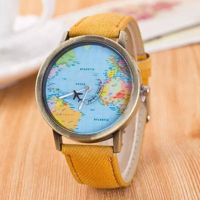 Reloj Con Mapa Mundo Y Avión Giratorio Unisex