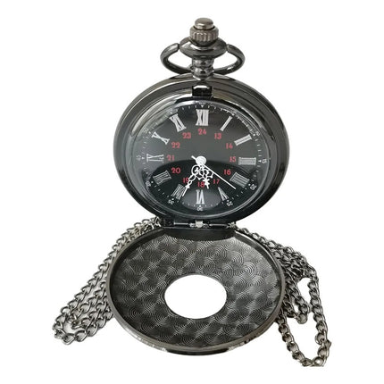 Reloj De Bolsillo De Metal Retro Vintage Clasico Con Cadena Negro