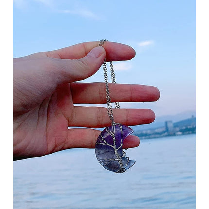 Collar Colgante Diseño De Media Luna Violeta Con Enredadera Violeta