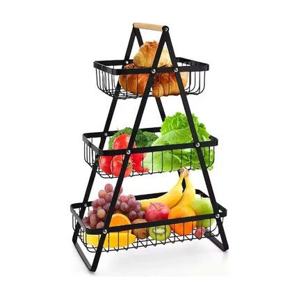 Canasto Estante Organizador 3 Niveles Frutera Huevera Panera Negro