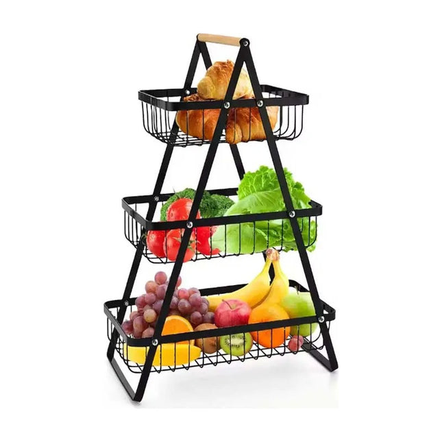 Canasto Estante Organizador 3 Niveles Frutera Huevera Panera Negro