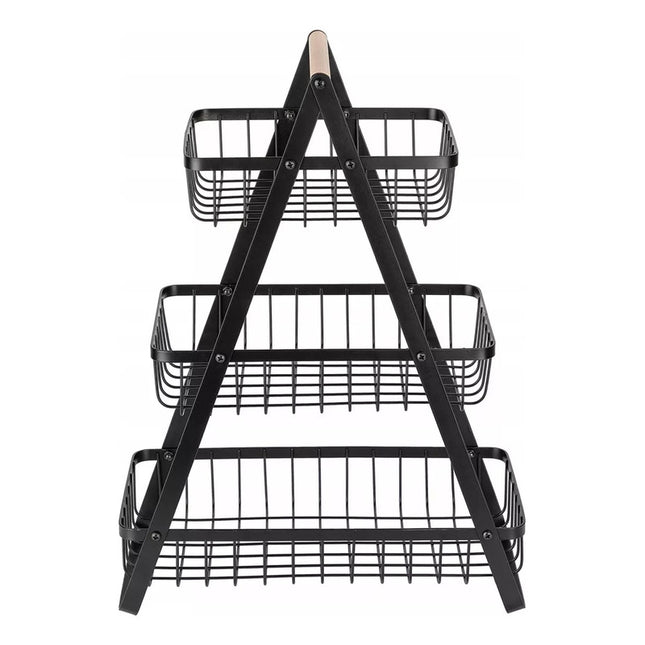 Canasto Estante Organizador 3 Niveles Frutera Huevera Panera Negro