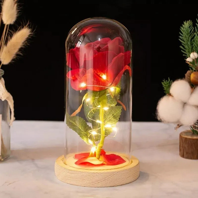 Lampara De Rosa Romantica En Capsula Con Guirnalda Led