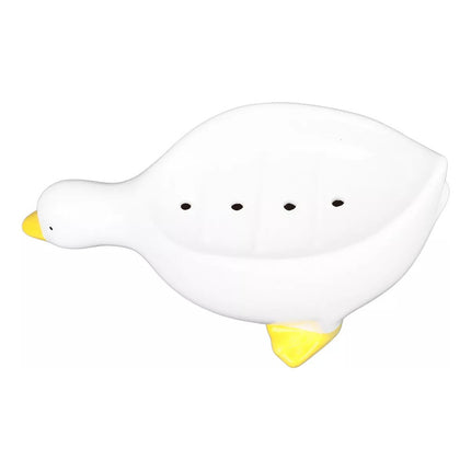 Jabonera De Ceramica Con Diseño De Pato Con Drenaje Blanco