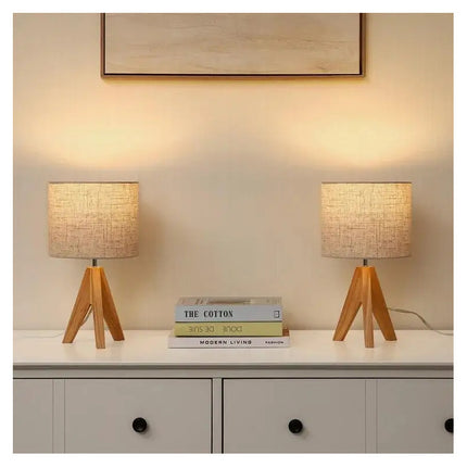 Lampara De Mesa Escritorio Tripode De Madera Con Pantalla