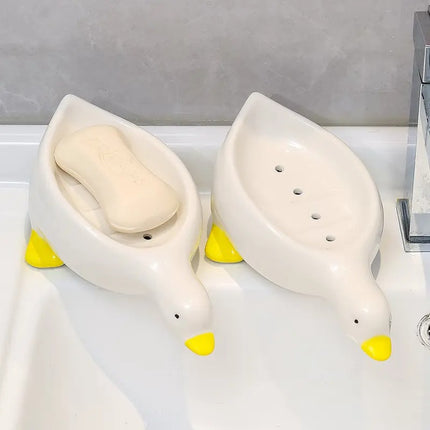 Jabonera De Ceramica Con Diseño De Pato Con Drenaje Blanco