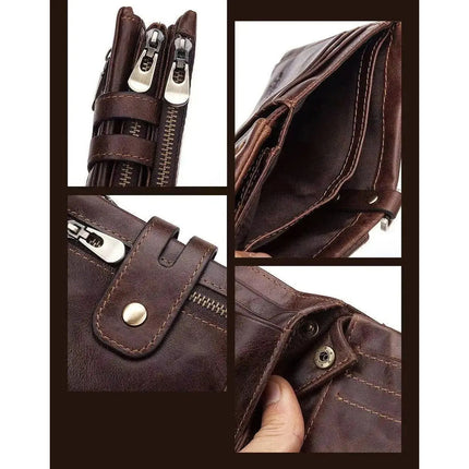 Billetera De Cuero Genuino Rfid Para Hombre Calidad Premium
