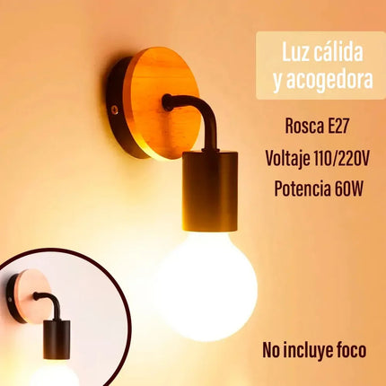 Pack X 2 Aplique Pared Nordico Metal Madera Vintage Estructura Negro